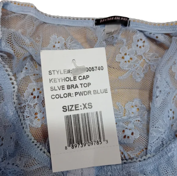 NWT Daydream Nation Sheer Lace Keyhole Bra Top Lingerie Powder blue - Picture 6 of 7